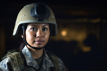 Portrait of asian American military woman, AI generated Generative AI
