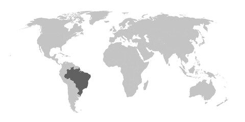 Map of the world with the country of Brazil highlighted in grey.