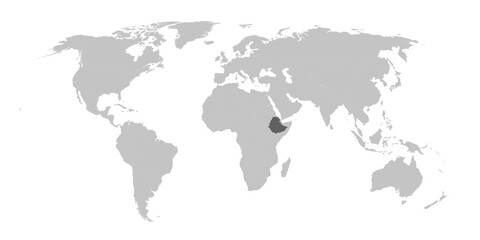 Fototapeta na wymiar Map of the world with the country of Ethiopia highlighted in grey.