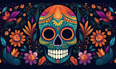 Illustration of the Mexican festival Day of the Dead, Template vibrant wallpaper, generative AI