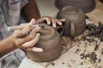 Pottery workshop, the process of making ceramic tableware