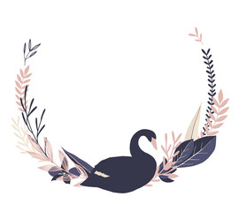 Obraz premium Frame wreath circle vector print clipart invitation element wedding crane stork