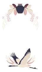 Frame wreath circle  vector print clipart invitation element wedding crane stork