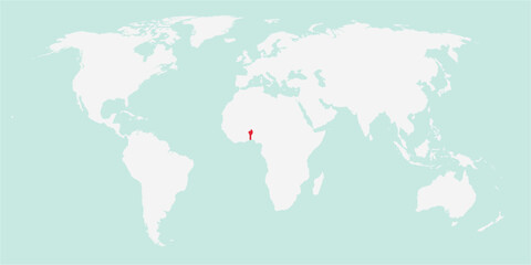 Vector map of the world with the country of Benin highlighted highlighted in red on white background.