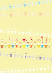 助け合う社会で手をつなぐ人々のデザインイラスト背景