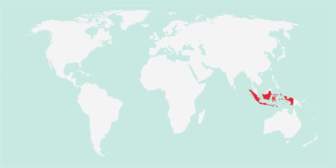 Fototapeta na wymiar Vector map of the world with the country of Indonesia highlighted highlighted in red on white background.