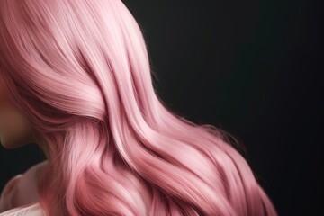 Close-up of thick wavy pink hair. Black background. Copy space. generative ai