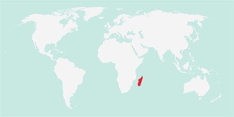 Vector map of the world with the country of Madagascar highlighted highlighted in red on white background.