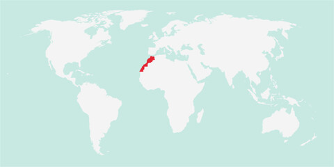 Fototapeta premium Vector map of the world with the country of Morocco highlighted highlighted in red on white background.