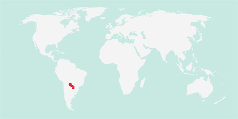 Vector map of the world with the country of Paraguay highlighted highlighted in red on white background.