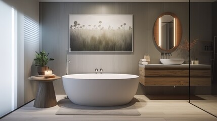 Obraz na płótnie Canvas Serene Zen Bathroom Escape, A Tranquil and Spa-Inspired Personal Retreat