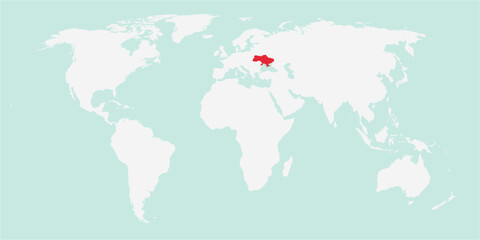 Obraz premium Vector map of the world with the country of Ukraine highlighted highlighted in red on white background.