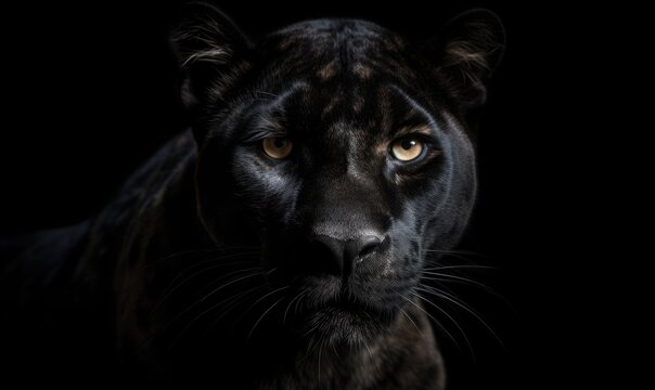 Front view of Panther on black background, generative AI