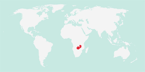 Vector map of the world with the country of Zambia highlighted highlighted in red on white background.
