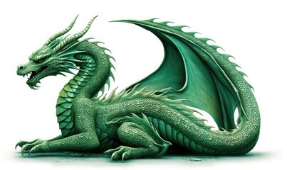 Fototapeta premium Green dragon on a white background, generative AI