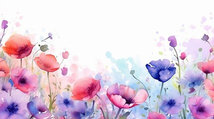 Flowers banner mockup, colorful watercolor banner background with space for text. Created with Generative AI.