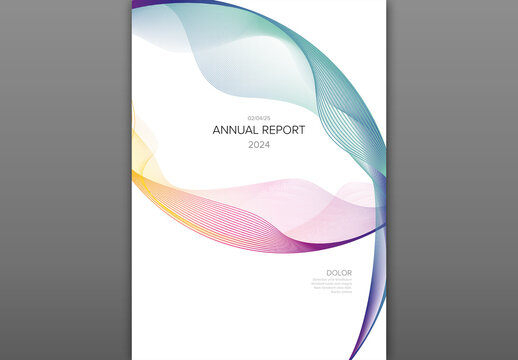 White annual report front cover page template with rainbow circles with title