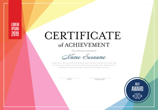 Modern certificate of achievement template with place for your content - colorful design