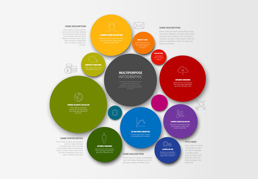 Multipurpose colorful circle mosaic infographic with icons