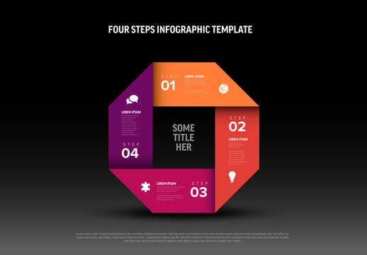 Simple dark infographic abstract red cycle shape with four steps