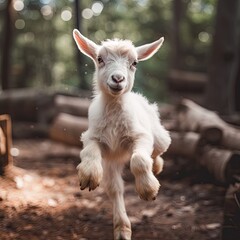 Obraz premium Baby Goat Jumping, Generative AI Illustration