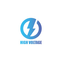 Blue high voltage sign in circle frame vector illustration isolated on white background