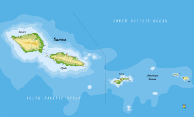 Samoa and American Samoa highly detailed physical map - 601044308