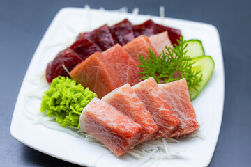Dish of japanese foods sashimi with Toro