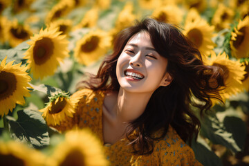 ひまわりと女性 Sunflower and Woman Generative AI　3