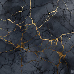 Gold imbedded in dark marble abstract texture, Generative AI