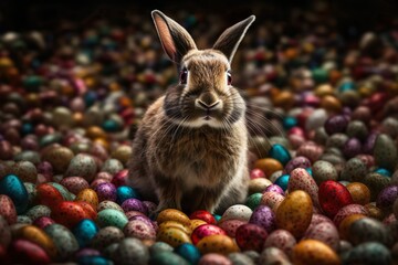 Fototapeta na wymiar Energetic Bunny: A Generative AI's Easter Egg Ocean