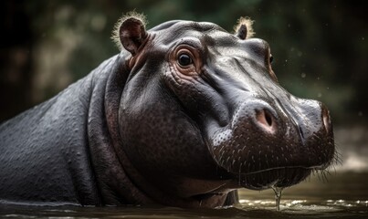 Proud Hippo close-up, generative AI