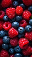 Fresh ripe berries seamless background. Top view, ai generated