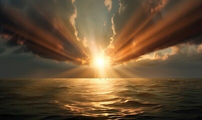 Wonderful god rays over the sea, generative AI