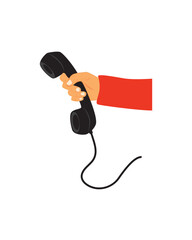 Holding telephone in hand vector isolated on white. Technology symbol.