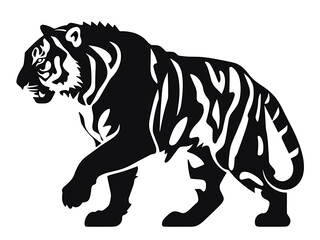 Fototapeta na wymiar Black, contour silhouette of a tiger on a white background.