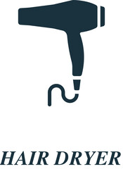 Hair dryer icon. Monochrome simple sign from beauty and personal care collection. Hair dryer icon for logo, templates, web design and infographics.