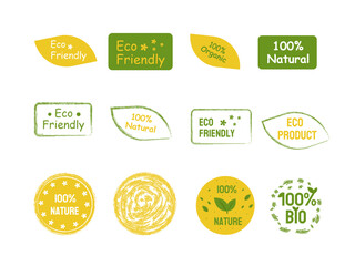 Set of labels, Eco, bio, organic and natural products sticker, Ecology icon, orange and green