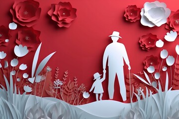 Paper cut Father's Day graphic illustration. The concept for Father's Day poster or card template design, Generative Ai