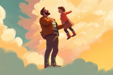A father playing with his child and spending time together. Father's Day graphic illustration, Generative Ai