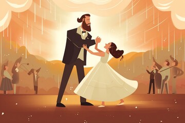 A father dancing with her daughter and spending time together. Father's Day graphic illustration, Generative Ai