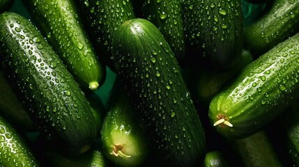 Ripe cucumbers background with ai generative