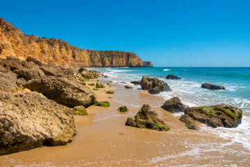 Fototapeta na wymiar Stunning Praia do Canavial (Canavial beach) next to Ponta da Piedade (point of mercy), near Lagos, Algarve, Portugal