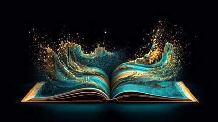 Book open with glowing particles Generative AI