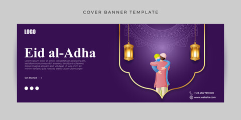 Vector illustration of Eid al Adha Mubarak Facebook cover banner mockup Template