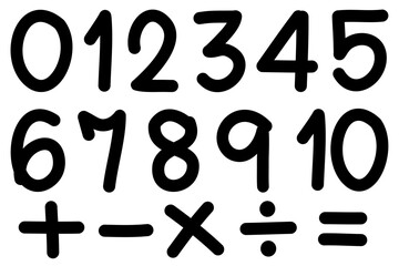 Set of Hand Drawn Numbers Zero to Ten Math Handwriting  Mathematics Education Element Simple Easy Basic Icon Thick Vector