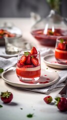 Delicious strawberries dessert in glass, ai generation