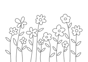 Doodle line art doodle flowers on transparent background. Png illustration.