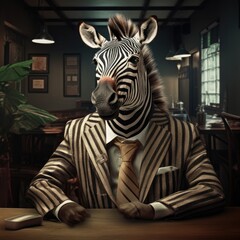 Fototapeta na wymiar Striped Zebra in a Vintage Suit
