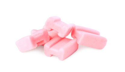 Tasty pink chewing gums isolated on white